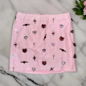 NWT‎ XS Sugar Thrillz Pink Cupids Arrow Vegan Mini Skirt Heart Key Charms